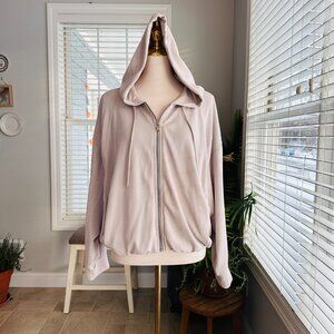 Athleta Beige Seasoft Full Zip Cropped Hoodie with Bubble Hem Sz XL